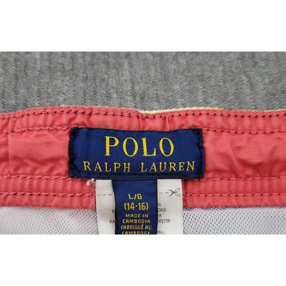 Vintage 90s Polo Ralph Lauren Youth Hibiscus Board Swim Trunks Shorts Size 14-16